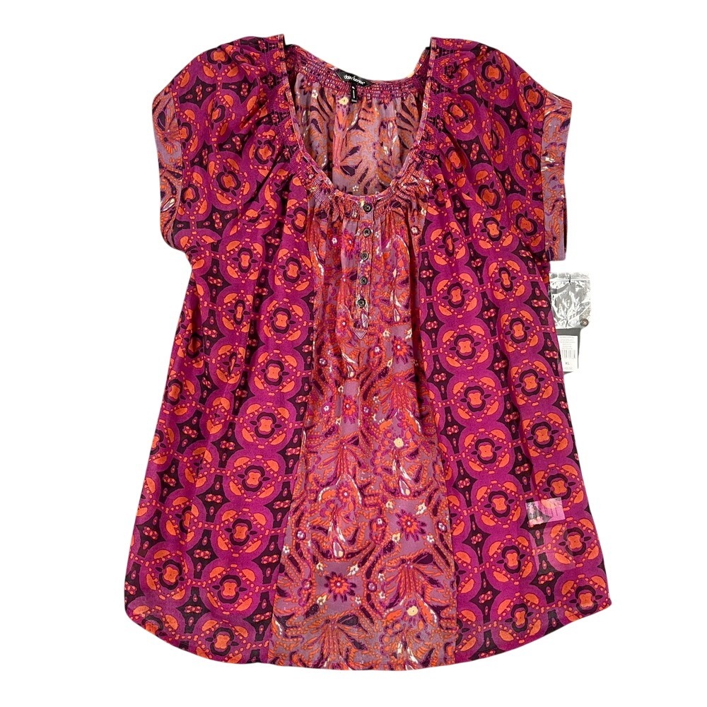 Daisy Fuentes Printed Blouse Women XL Boho Festival Flowy Statement Office Chic‎